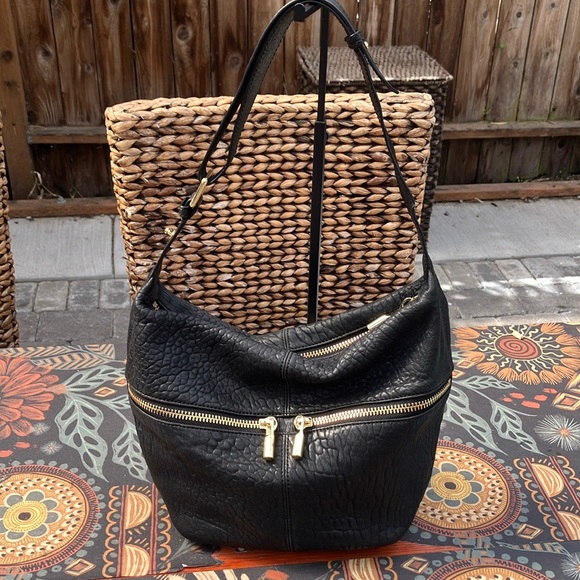 Elizabeth and James Black Pebbled Leather Hobo Satchel - Picture 2 of 10